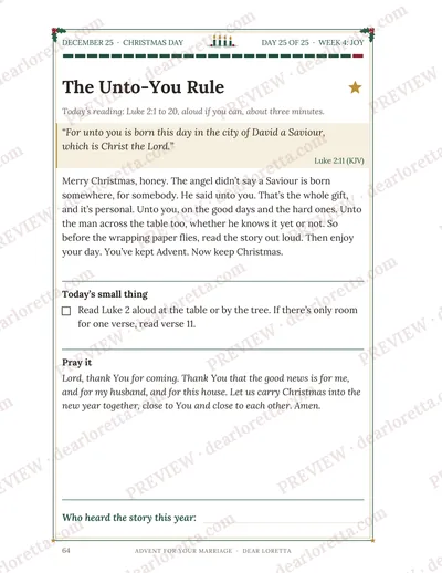 A watermarked sample page: December 25, Christmas Day, short on purpose.