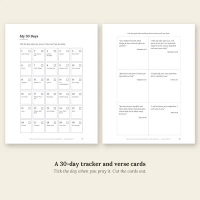 The 30-day tracker beside a page of KJV verse cards to cut out.
