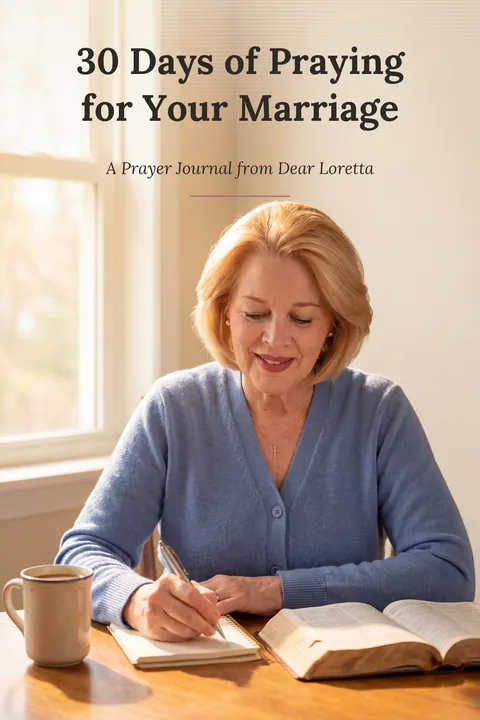 The cover of 30 Days of Praying for Your Marriage, the prayer journal inside the 30-day bundle from Dear Loretta.